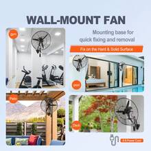 24 Inch Wall-Mount Misting Fan, 3-Speed IP44 Waterproof Oscillating Wall Fan, Max. 7000 CFM Wall Mounted Fan For Outdoor, Commercial, Residential, Greenhouse, Workshop, Patio, Black, ETL Listed - Xem 6