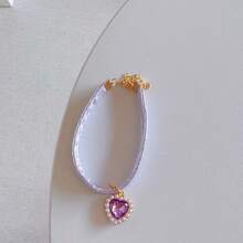 1pc Pet Cat Faux Pearl Heart Zirconia Collar, Cute Lightweight Anti-Choke Adjustable Collar, Make Your Kitty Look Like A Princess - Multicolor - View 5