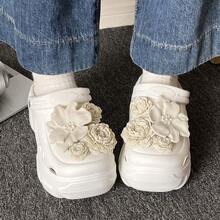 2026 New Summer Thick Sole Peep Toe Sandals Women, Slip-On Faux Pearl Flower Sweet Casual Vacation Commute Clogs - White - View 6
