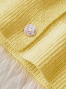 Women'S Casual Yellow Color Block Hooded Sweater - Cozy Long Sleeve Cardigan With Button Details, Perfect For Fall/Winter, Relaxed Fit, Long Sleeve Sweater - 黃色 - 查看 4