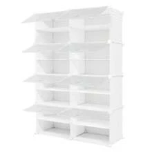 swfZapatera Organizador Closet Repisa Armable Mueble Multiusos8 Compartimentos para 32 Pares de Zapatos con Puertas Mueble Zapatero Plastico para Dormitorio Sala de Estarawd - blanco - Ver 8