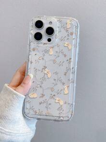 Bunnies 1pc Minimalist Floral & Rabbit Pattern Transparent TPU Cushion Anti-Drop Phone Case, Suitable As Holiday Gift Compatible With Apple, Galaxy S22/23/24/25/A05/A05S/A53/A54/A55 And Other Models - Multicolor - View 3