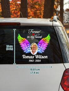 1/2/3pcs Custom Memorial Decal,Customize Photo And Text, Colourful Wing Custom Photo RIP Decal, Forever In My Heart, Dad, Mum, Personalized Photo Memorial Sticker For Car, Laptop - Multicolor - View 5