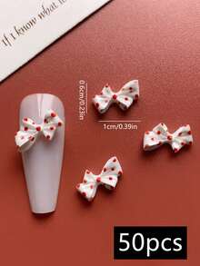 10/50件装情人节美甲软雕红色波点蝴蝶结设计美甲装饰，DIY，日式立体丝带美甲配件，美甲产品，多种款式可选，美甲饰品，适合约会、节日装饰美甲产品