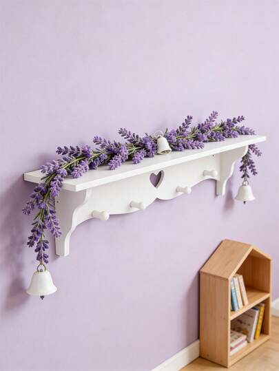 מדף קיר מודרני מעץ אחד עם ווים בצורת לב - ללא צורך בקידוח, עיצוב מינימליסטי, מתאים לחדר ילדים, חדר שינה, עיצוב סלון, נהדר לתצוגת פריטים קטנים