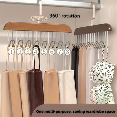 1/2pcs Hangers With 8 Hooks, Suitable For Wardrobe Bra Hangers, Vest Hangers,Popular Rotatable, Wooden Hangers,Closet Hangers, Space Saving Hangers, Wardrobe Storage Racks And Storage Space For Dormitories And Apartments, Can Store Vests, Bras, Scarves
