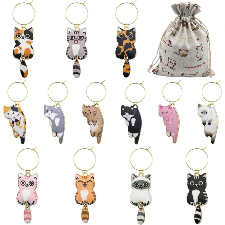 Christmas Wine Glass Charms/Markers/Identifiers/Tags For Stem Glasses For Wine Party Decorations Cat Themed Set - 13 件貓咪掛件 - 查看 1