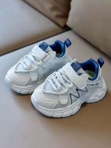 1 Pair Kids' Breathable Mesh Chunky Sneakers, Unisex Children Hook And Loop Sports Shoes, Lightweight Soft Bottom Casual Shoes, New Versatile Kids Footwear - Grey - View 1