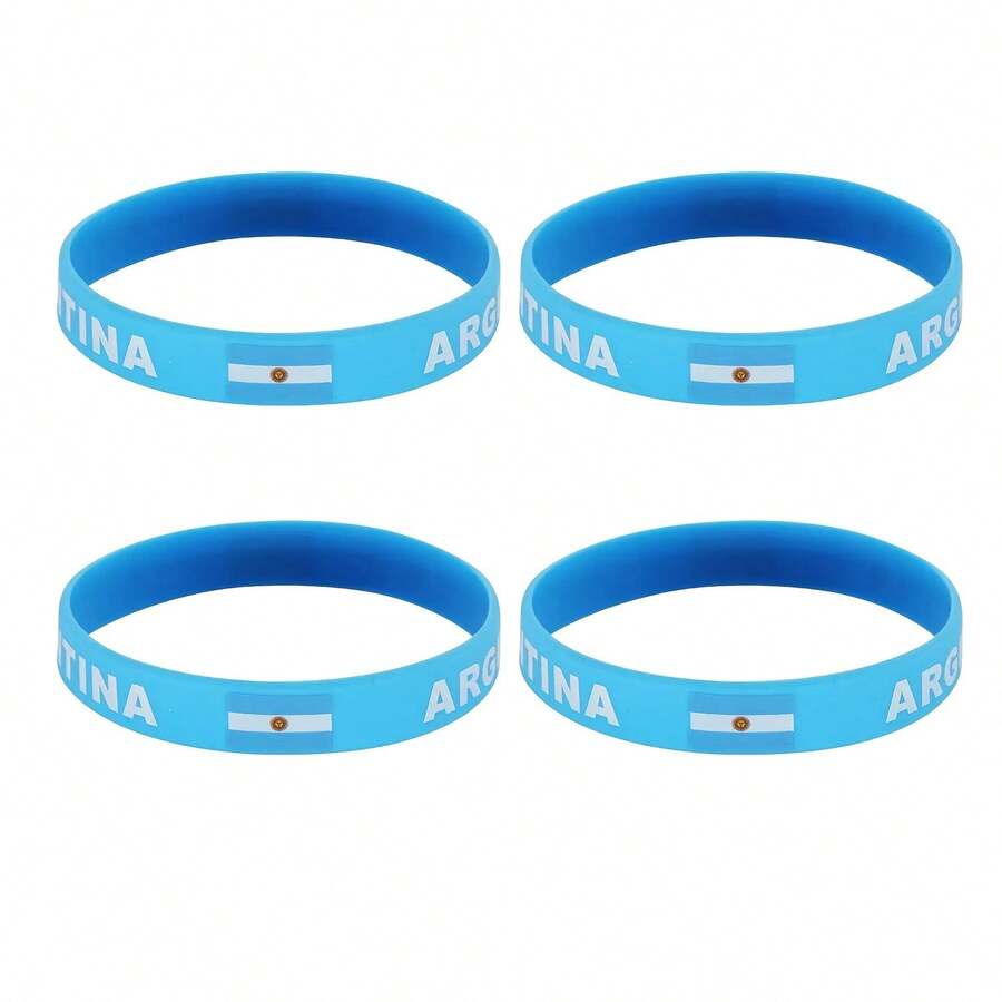 4-Pack Argentina Silicone Wristbands, Outdoor Sports Elastic Wristbands, Sports Style For World Cup Football Wear - 4 Items - View 1