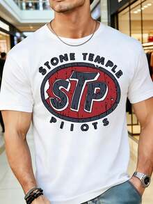 Camiseta unisex de algodón con diseño gráfico del logotipo de la banda Stone Temple Pilots (STP), regalo para conciertos de rock, para hombres y mujeres, ropa casual, ropa urbana, top de mod - Blanco - Ver 2