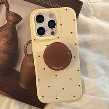 GUCADI 1pc Mocha Brown Milk Bubble + Milk Foam Holder High-End Holder Compatible With IPhone 17, Apple 15 Phone Case, Autumn/Winter, Retro, Personalized, Geometric, European And American Style, Minimalist, Niche, Ins Style - Creamy Yellow - View 9