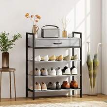 4-Tier Shoe Rack, Hallway Shelf For Up To 9 Pairs Of Shoes, Chipboard, Metal, Grey - 灰色 - 查看 2