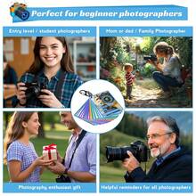 单反相机速查表，适用于佳能和尼康相机，包含快速参考卡、指南、技巧、设置、曝光模式、构图等内容，4*3英寸，16张双面卡片，摄影师礼物，相机配件。 - 彩色 - 查看 5