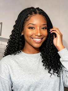 A ANYTIME 180% Density Handmade Crochet Lace Wig With Baby Hair, Women's Black Synthetic Braided Wig, Heat Resistant Fiber, Vacation Style - Fits All - Black - View 5