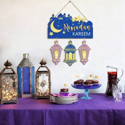 批发中东木制新月城堡挂饰，节日派对氛围木制装饰品