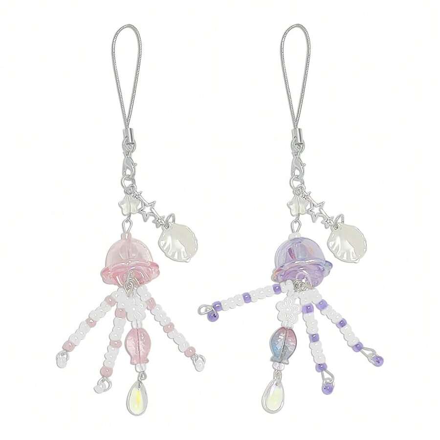 1-4PCS Cute Phone Charms Aesthetic Y2K Cell Phone Charms Strap Strawberry Butterfly Star PhoneCharm Y2K Accessories For Bag Keychain  Camera Pendants Decor - Pink & PurpleJellyfish - View 1