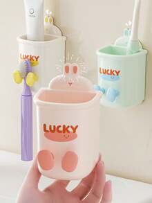 1pc Toothbrush & Rinse Cup Holder, Wall Mounted Bathroom Organizer, No Drilling Required - Multicolor - View 2