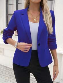 This Blazer Features A Sleek, Tailored Silhouette With Cuffed Sleeves That Add A Chic Touch. It's Perfect For Layering-Ideal For Spring, Autumn, And Cool Summer Evenings. Effortlessly Elevates Any Outfit, From Casual Jeans To Office Looks. A Versatile Staple You'll Reach For Again And Again. - 藍色 - 查看 3