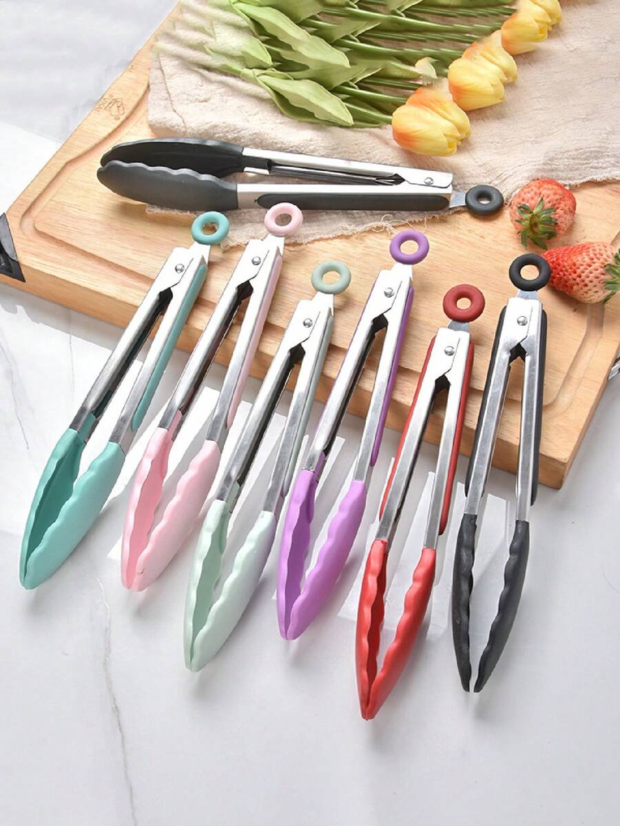 3/2/1pc Mini Kitchen Tongs, 9 Inch Nylon Heat Resistant Pointed Tip Food Tongs, Suitable For Cooking, Serving, Grilling, Baking, Salad, Kitchen Gadgets, Baking Tools - Multicolor - View 1