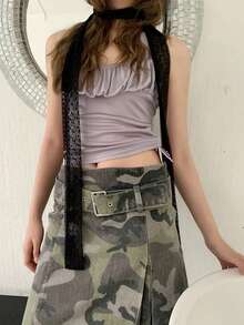 1条波点蕾丝优雅长款真丝围巾，女士颈部保护巾兼装饰小围巾，多功能发圈及丝带配饰 - 彩色 - 查看 6