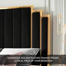 Queen/King/California King Size Modern Upholstered Bed Frame In Velvet With 65.4" Tall Gold Trim Headboard, Elegant Platform Bed, No Box Spring Needed - 黑色 - 查看 6