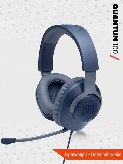 JBL Căști de gaming Quantum 100 cu fir, over-ear, cu semnătură sonoră Quantum, mufă multi-platformă de 3,5 mm, microfon detașabil cu dezactivare a sunetului, design închis ușor, bas puternic - Căști Esports pentru ascultarea muzicii