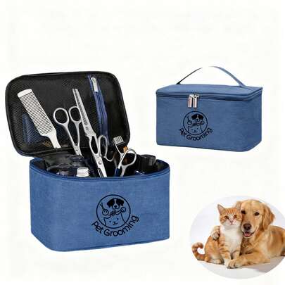 1pc Dog & Cat Grooming Supplies Organizer Bag - Portable Multi-Compartment Pet Care Storage Box With Handle, Large Capacity Double Zipper Design, Lightweight & Durable For Travel & Home Use, Pet Grooming Essentials, Playful Paw Print Design, Sturdy Construction, Dog Carrier/Bag, Dog Backpack Carrier, Dog Accessory
