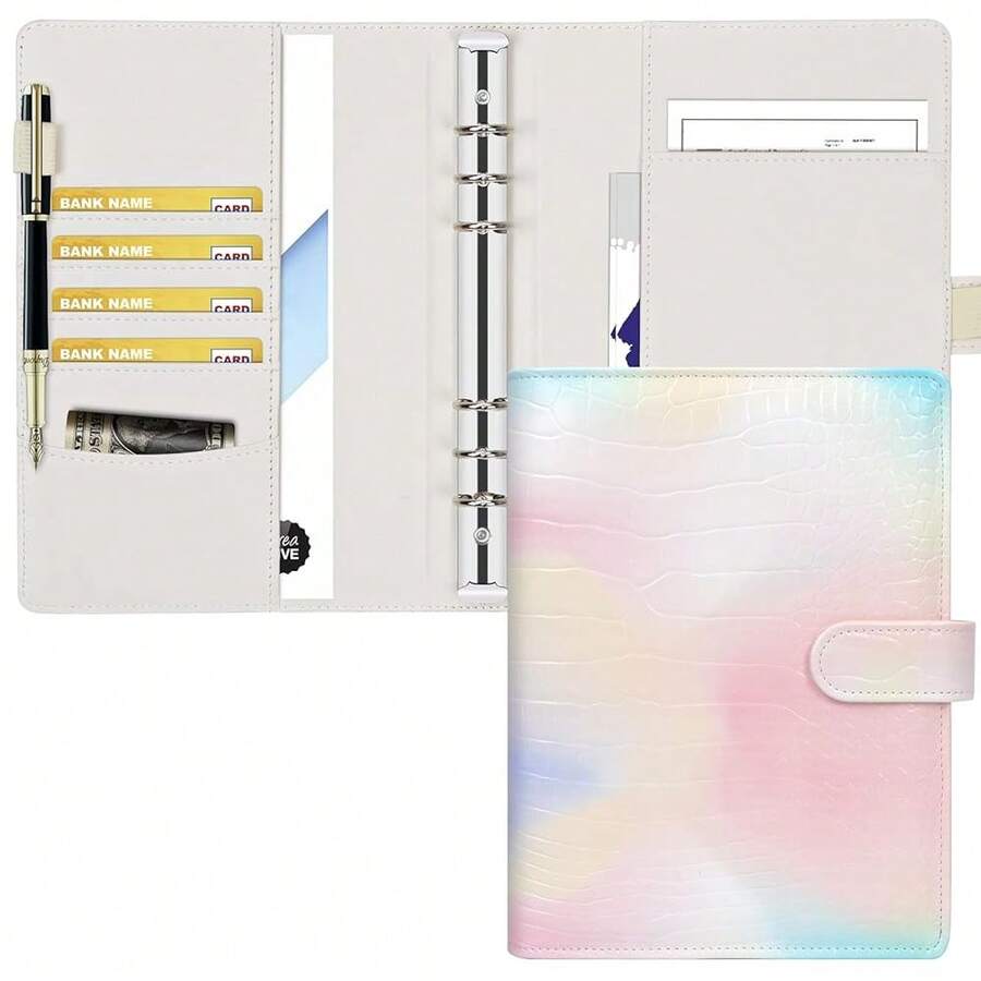Toplive A5 Binder 6 Ring Personal Organizer Binder Cover Tie-Dye Colorful Business Portfolio Folder For Interview, Conference, Women,6 Ring A5 Binder - 多彩 - 查看 1