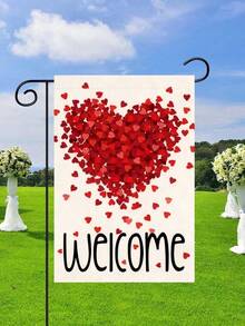 1pc Valentine's Day Garden Flag, Outdoor Date Party Decor Flag With Heart Print, Welcome Flag For House Entrance - 多色-2 - 查看 2