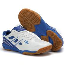 1双男士纯色PU皮革系带运动鞋，轻便透气防滑支撑性户外多功能运动鞋，适合健身、训练，四季皆宜 - 藍色 - 查看 14