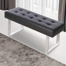 PU Leather Padded Dining Bench Hallway Living Room Seating Long Stool Shoe Bench Buttoned Bench Metal Legs - Black - View 3