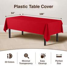 Party Solids 12-Pack Premium Plastic Tablecloth 54in. X 108in. Rectangle Table Cover - Red - Red - View 4