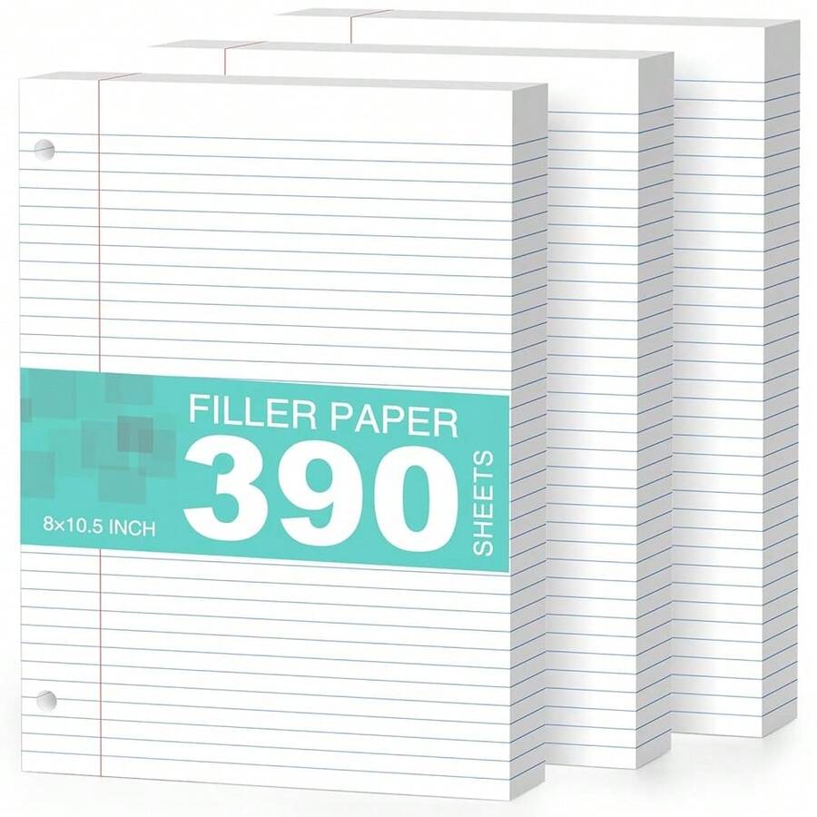 3-Pack White Loose Leaf Paper 390 Sheets Filler Paper 8 * 10.5 College Ruled 3-Hole Punched For 3-Ring Binders Notebook Lined 8\ X 10.5\ - White3Pack - View 1