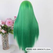 13X4 Green Lace Front Synthetic Wig Green Ombre Color Wigs Long Silky Straight Lace Front Wig Glueless Heat Resistant Fiber Hair Replacement Wig For Women Cosplay Party & Daily Use - Green - View 2