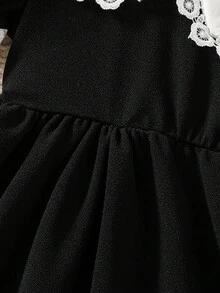 少女时尚休闲可爱彼得潘领荷叶边连衣裙 - 黑色 - 查看 5