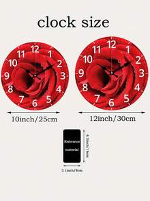 1pc Rustic Style Wall Clock With Red Rose Pattern - Silent Non-Ticking Wooden Clock, Suitable For Living Room, Bedroom, Office - Battery Powered - Decorative Round Clock Set, 1 Piece (Batteries Not Included) - Multicolor - View 5