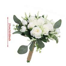 Burgundy And White Artificial Rose Bouquet, Suitable For Rustic Church Boho-Style Weddings Or As Table Decor, Also Can Be Used As A Tossing Bouquet