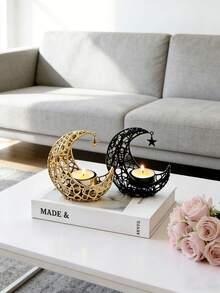 金属香炉,月亮香炉,月牙形金属香炉,铁艺烛台,星月灯笼架,简约现代风格,奢华风格香炉,中型香炉,适用于家居、客厅、办公室、酒店、节日装饰,香炉烛台带接灰碗,桌面摆件,家居装饰,房间装饰,桌面摆件,创意家居香薰礼品 - 彩色 - 查看 3