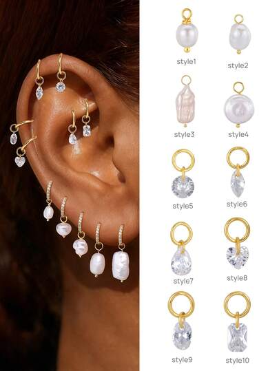 1pc DIY 18K Solid Gold CZ Dangle Hoop Charm Earring Chain Drop Pendent Accessory Dainty Cartilage Helix Tragus Lobe Piercing Gift For Her