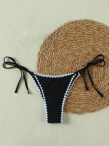 Valentine's Day Women's Tie-Side Contrast Color Fashionable Swimsuit Bottom