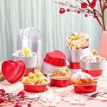 100/50/10 piezas Molde de aluminio para tartas con forma de corazón y tapa, taza para cupcakes de 100 ml/ 3.4 onzas, taza para flan y hornear para el Día de San Valentín, Día de la Madre, Boda, Navidad - Multicolor - Ver 7