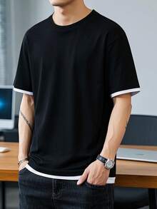 GRDR Men's Classic Crew Neck Short Sleeve T-Shirt, Fashionable Minimalist Commuting Versatile - Black - View 1