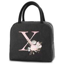 1个装保温午餐袋便当包铝箔饭袋冰袋个性化粉色爱心字母A-Z印花午餐盒便携式午餐手提包保温野餐袋 - 黑色 - 查看 12