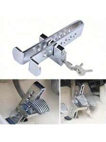 Car Anti-Theft Brake Clutch Lock, Car Security Protection Safety Tool, Automobile Hidden Brake Throttle Pedal Lock With 3 Keys - Silvery - View 2