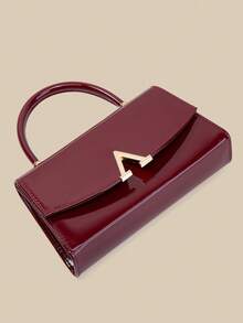 1 pieza Bolso de mano con solapa y espejo de unicolor de moda para mujeres, decorado con herrajes metálicos, bolso de negocios elegante adecuado para uso diario de las mujeres, embrague/bolso de mano/bolso de hombro/bolso cruzado, aplicable para boda/fiesta/baile de graduación/banquete - Burdeos - Ver 6