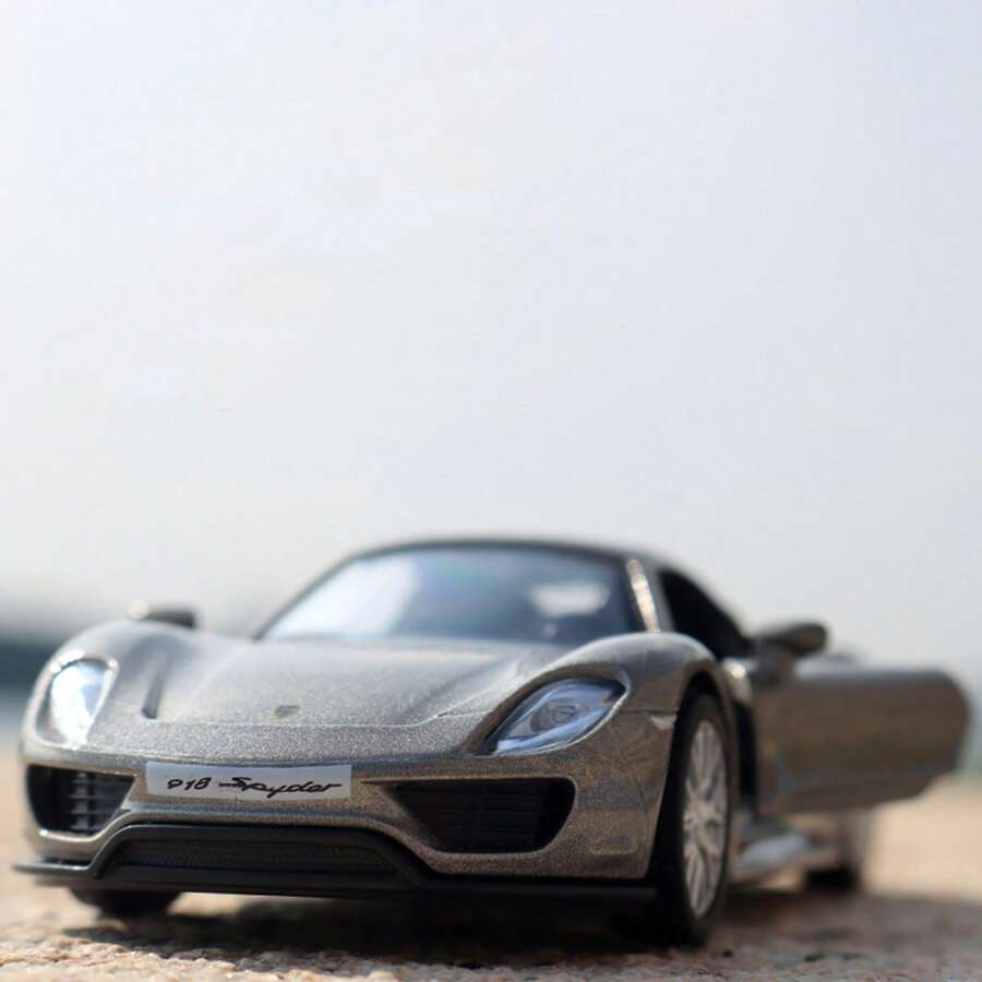 Makeda 1/36比例 918 Spyde 合金模型车，回力车玩具，送给男孩女孩的汽车礼物 - 銀色 - 查看 1
