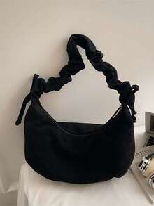 时尚百搭的抽绳褶皱包，新月形包，独特设计，天鹅绒面料，复古斜挎包