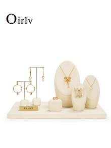 Oirlv 1 件装优质珠宝展示架 - 高档耳环架戒指项链柜台展示架套装桌子组合，收纳架，珠宝展示道具珠宝展示架 - 米色 - 查看 10