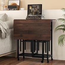 COSTWAY 3 Piece Dining Table Set Extendable Kitchen Table Folding Breakfast Table - Coffee - View 7