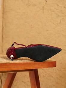 女士独特搭扣镂空高跟尖头优雅性感百搭细高跟鞋 - 酒紅色 - 查看 3